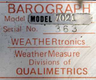 Weathertronics Qualimetrics 7021 Barometer Barograph  