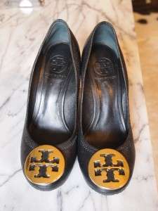 Tory Burch Sally Black Leather Wedge Pump / Shoes Size 5.5 (in 