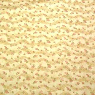 Cotton Fabric by Moda Pale Gold With Peach Flowers & Ribbons of Lace 