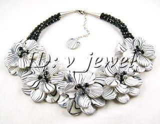 Shell onyx crystal flower necklace/earring set VJ  