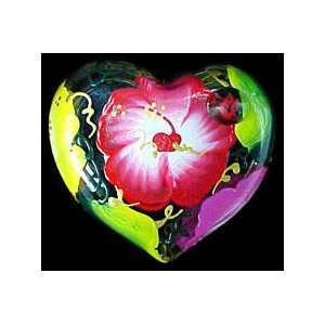 Hibiscus Design   Hand Painted   Heart Shaped Box   2 pieces   4.5 