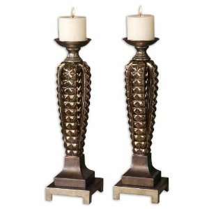  UT19386   Bronze Ceramic Candleholders   Set of Two