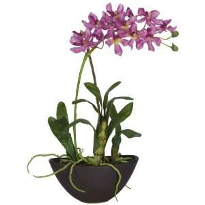   Mini Vanda w/Black Vase Silk Flower Arrangement Patio, Lawn & Garden