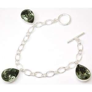 925 Silver Elements Green Crystal Oval Charm Bracelet 