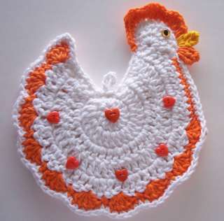 Crocheted Chicken Potholder Made From Cotton Yarn  