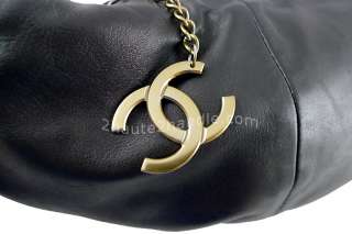CHANEL black lambskin CC hobo shoulder tote bag purse  
