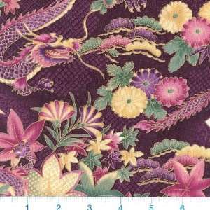  45 Wide Kimono Dragons & Spider Mums Purple Fabric By 