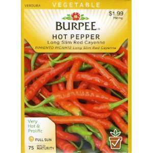  Burpee 54586 Pepper, Hot Long Slim Red Cayenne Seed Packet 