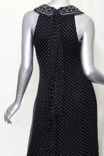   HERRERA Black BEADED SILK CHIFFON Dotted Polka Dot Maxi Gown Dress 4
