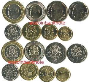 Morocco King New Set of 8 Coins,With 2 Bimetal Coins,UNC  