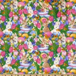  44 Wide Garden Bunnies Multi Fabric By The Yard Arts 