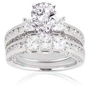   Shaped 3 Stone Diamond Engagement Wedding Rings Set SI2 D COLOR GIA