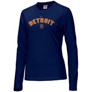  Nike Detroit Tigers Navy Blue Ladies Classic Logo Long Sleeve T 