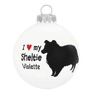  Personalized I ♥ My Sheltie Glass Ornament