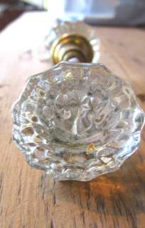 Antique Glass Door Knobs with Rod, Brass  