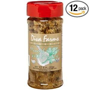 Diva Farms Minced Garlic with Parsley, 8 Ounce Bottles (Pack of 12)