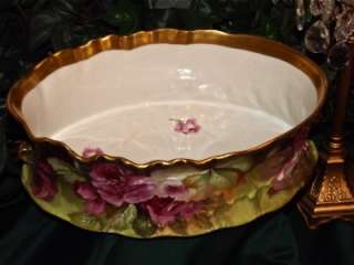 Limoges Spectacular Jardiniere/Vase/Bowl Stunning Pink/Red/White Roses 