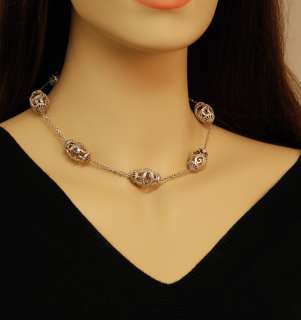 Doris Panos 18K White Gold Diamond Oval Necklace  