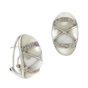  Sterling Silver Mother of Pearl & CZ Mosaic Oval Omega 