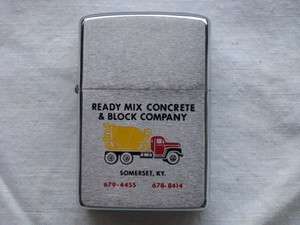   Lighter 1972 Double Sided Adv Ready Mix Concrete & Block Co, Near Mint