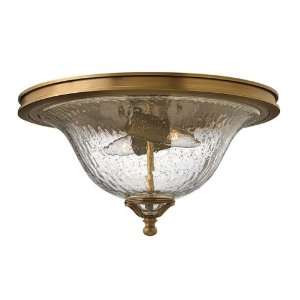   Flush Mount in Natural Brass with Water Seedy glass