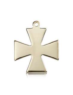 Large Solid 14k Gold Maltese Iron Cross Pendant Necklac  