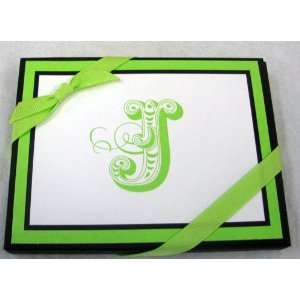   Stationery NOT4124 Green Initial J Blank Note Cards 