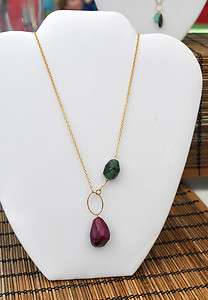 Ruby and Emerald Gold Filled Necklace  