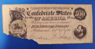 500 Dollars Note Confederate States of America 1864 Rep  