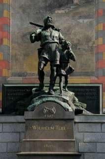 The statue of William Tell and his son Walter in Altdorf, Switzerland 