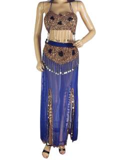  Hand Crafted beaded 2 PC set Blue Belly dance Top (Choli or Bra 
