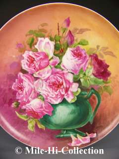 Limoges France Hand Painted Roses Still Life Painting Large Charger 