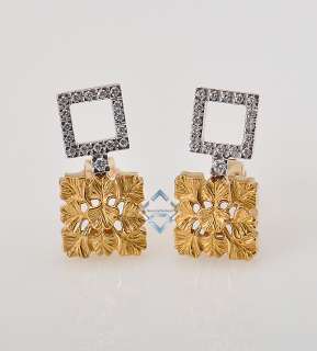   Carrera 18K Yellow White Gold & Pave Diamond Gingko Leaf Earrings