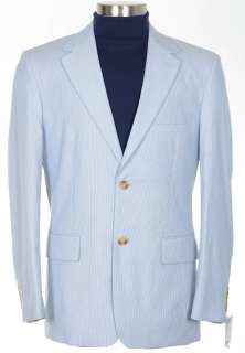 195 Club Room 46R Blue White Cotton Corded Seersucker Style Blazer 