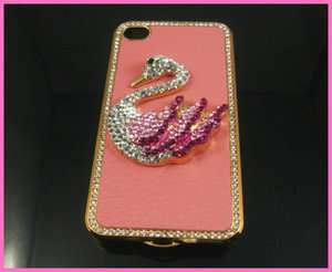 Swan Crystal Plating Hard Back Cover Case for iPhone 4 4G 4GS 4S Pink