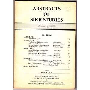  ABSTRACTS OF SIKH STUDIES January 1993 Kharak Singh 
