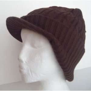   Cable Knitted Winter Beanie Skully Cap with Visor Brown Toys & Games