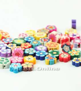   Mixed Color Fimo Polymer Clay Charm Loose Flowers Spacer Beads  