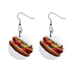 Chicago Style Hot Dog Dangle Earrings Jewelry 1 inch Button 12322871