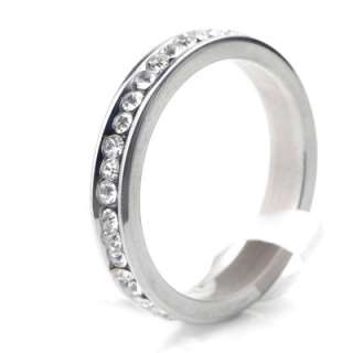 316L Stainless Steel CUBIC ZIRCONIA Crystals 4mm wide Band Ring US 