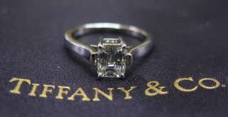 Tiffany & C PLAT Emerald Cut Diamond Solitaire Ring .83Ct H VVS2 