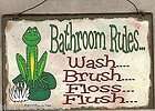 FROG BATHROOM RULES FLOSS FLUSH WASH BRUSH BATH WALL DECOR SIGN PLAQUE