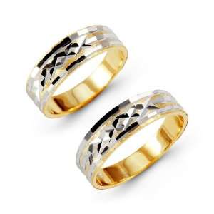    14k White Yellow Gold Engraved Wedding Band Ring Set Jewelry