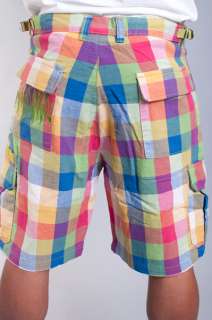   HUNDREDS GREEN WHITE RED BLUE YELLOW MAD PLAID CARGO SHORTS SIZE 38