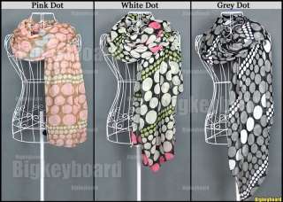 Women Girls Soft Contton Multicolor Dots Long Shawl Scarf 3 colors 