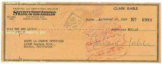 CLARK GABLE   CHECK SIGNED 09/18/1949  
