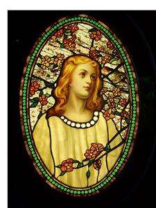 Tiffany Girl Cameo Blossoms Stained Glass Counted Cross Stitch Chart 