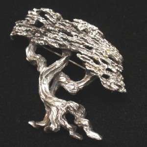 Bonsai Tree Pin Vintage Silver Plated Brooch Tortolani Book Piece Wind 
