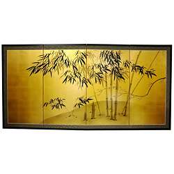Silk and Wood 24 inch Gold Leaf Bamboo Wall Hanging/ Screen (China 