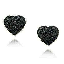 Sterling Silver Black Diamond Accent Heart Earrings  